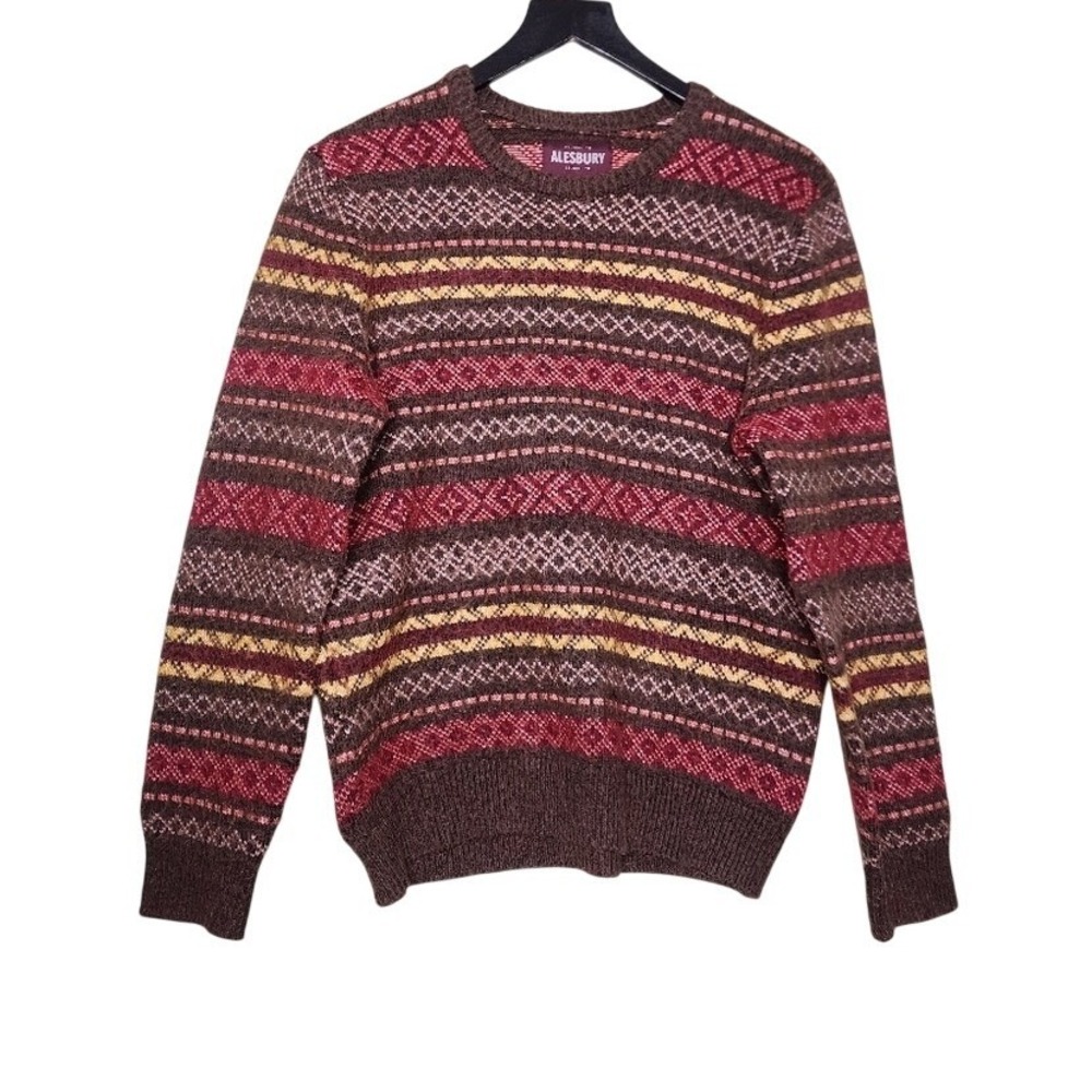 Alesbury‎ Men's Multicolor Patterned Sweater Red Brown Business Casual Classic M